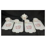 Fire King Fleurette Milk Glass Snack Trays, Cups