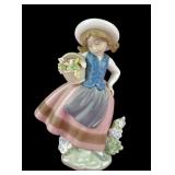 Lladro Porcelain Figure Girl With Flower Basket