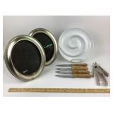 SteakKnives, Silver Oval Frames, Ceramic Tray