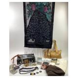 Jewelry/Box, Butler Bag, Peacock Scarf+