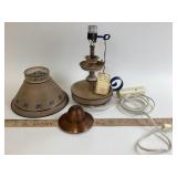 Tole Painted Table Lamp & Copper Hat Dish