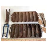 Cast Iron: Corn Bread Pans, Garden Shears, Scraper