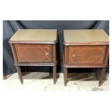 2 wood side tables, 1 door, glass tops