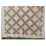 Hand-Stitched Green, Orange Patchwork Quilt