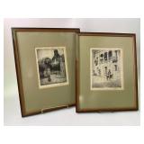 (2) Framed Vintage Etchings, Artist Signed