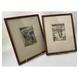 (2) Framed Vintage Etchings, Artist Signed