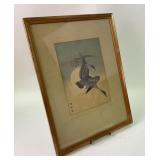 Japanese Woodblock Print, Flying Geese & Moon