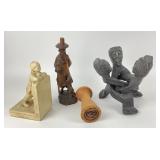 Tribal Art Statue, Chinese Man With Dog, Bookend,