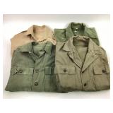 (4) WW2 Military Uniform Shirts, HBT, OD, Khaki