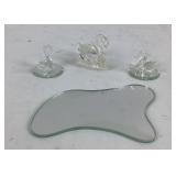 Crystal Swan Figurines With Mirror Base