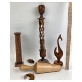 Olive Wood Candlestick, Crescent Suncatcher, Incen