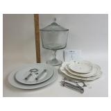 Lidded Glass Trifle Bowl & Porcelain Dessert Stand