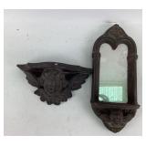 Gothic Style Wall Shelf, Mirror With Angel Motif