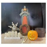 Autumn Decorations With Pumpkin, Wreath, Candles