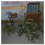 Wicker Baskets, Metal Shelf, Artificial Plants