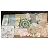 Embroidered Linen Napkins, Lacy Runner, Knit Doili