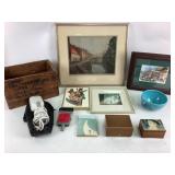 Framed Artwork, Rowenta Steamer, Wood Crate, Music