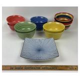 Swirl Hand-Painted Bowls, Blue Pattern Plate