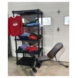Shelf, Weight Bench, & Sweatshirt Clothing Lot