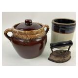 Stoneware Crock, Lidded Crock Jar, Dover Sad Iron
