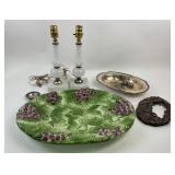 Italian Ceramic Platter, Glass Lamps, Sterling Min