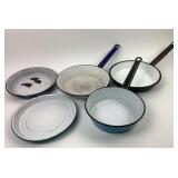 (5) Enamel Cookware Skillet Pans, Plates