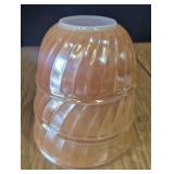 Fire-King Peach Luster Swirl Mixing Bowl Set Of 3