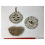 Round beaded ladies purses, one with Made in