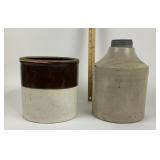 Macomb Pottery Jug, Two-Tone Crock