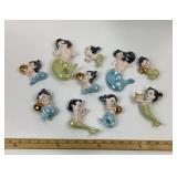 Ceramic Mermaid Wall Plaques With Iridescent Finis