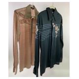 (2) Vintage 1970s Mens Long Sleeve Disco Shirts