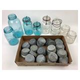 Ball Mason Jars, Zinc Lids: Clear and Blue Glass