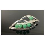 Sterling Stamped Brooch with green stones 7.33g TW