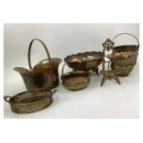 Brass Items: Bowls, Buckets, Basket, Easel