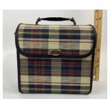 Plaid Fabric-Lined Carrying Record Case with Handl
