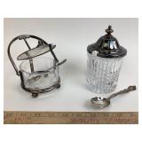 Fostoria Jam Jar,ï¿½Silver Plated Spoon, Silverplate