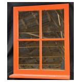 Red Wooden Window Frame Shelf With Mirrored Panes