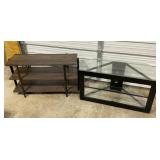 Glass, metal tv stand, shelf