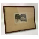 Vintage Framed Mexican Village Etching, Artist Sig