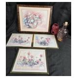 Framed Floral Prints, Glassware