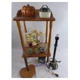 Wood Shelf With Decor, Lamps, Candles