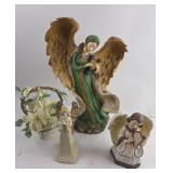 Angel Figurines in Ceramic, Resin, and Floral Bask