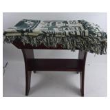 Wooden Side Table With Woven Throw Blanket