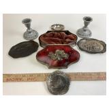 Occupied Japan Metal: Candlesticks, Trinket Box, S