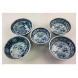 Japanese Blue White Porcelain Bowls with Floral Mo