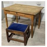 Wood desk /table, antique handmade stool