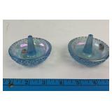 (2) Fenton Blue Carnival Glass Ring Holders