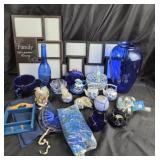 Cobalt Blue Glassware, Porcelain Teapots, Frames