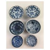Japanese Porcelain Bowls With Blue Floral Designs