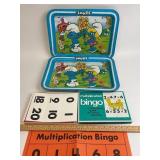 Metal Smurf Dinner Trays, Multiplication Bingo Gam